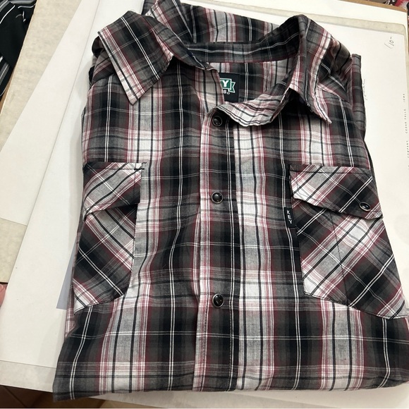 KEY Mens 2XLT Tall Red Gray Plaid Black Pearl Snap Long Sleeve Work Shirt - Picture 9 of 9